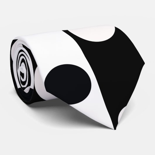 Zwart Wit Halve Kleur Split Inverse Polka Dots Stropdas (Opgerold)