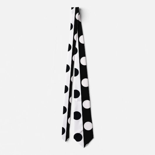 Zwart Wit Halve Kleur Split Inverse Polka Dots Stropdas (Achterkant)