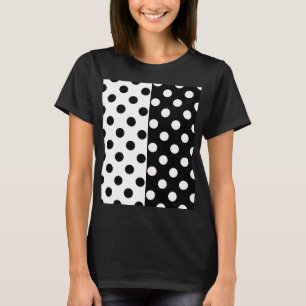 Zwart Wit Halve Kleur Split Inverse Polka Dots T-shirt