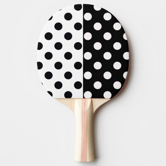 Zwart Wit Halve Kleur Split Inverse Polka Dots Tafeltennisbatje (Voorkant)