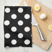 Zwart Wit Halve Kleur Split Inverse Polka Dots Theedoek (Quarter Fold)