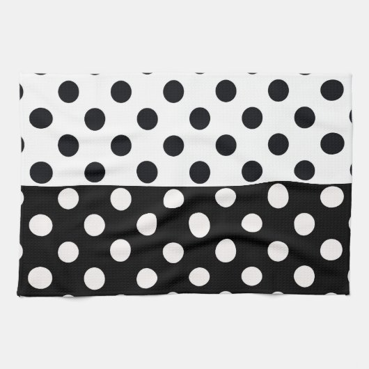 Zwart Wit Halve Kleur Split Inverse Polka Dots Theedoek (Horizontaal)