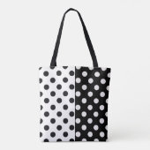 Zwart Wit Halve Kleur Split Inverse Polka Dots Tote Bag (Achterkant)