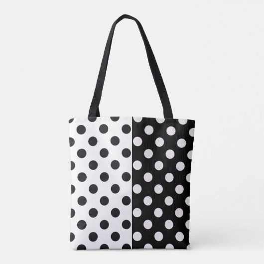 Zwart Wit Halve Kleur Split Inverse Polka Dots Tote Bag (Achterkant)