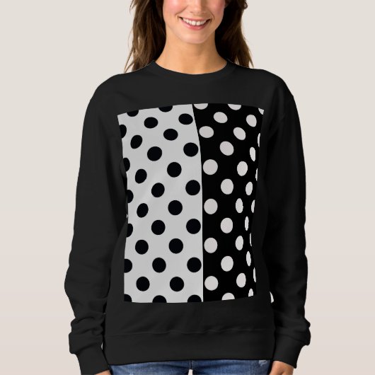 Zwart Wit Halve Kleur Split Inverse Polka Dots Trui (Voorkant)