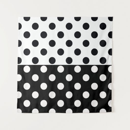 Zwart Wit Halve Kleur Split Inverse Polka Dots Wandkleed (Voorkant (horizontaal))