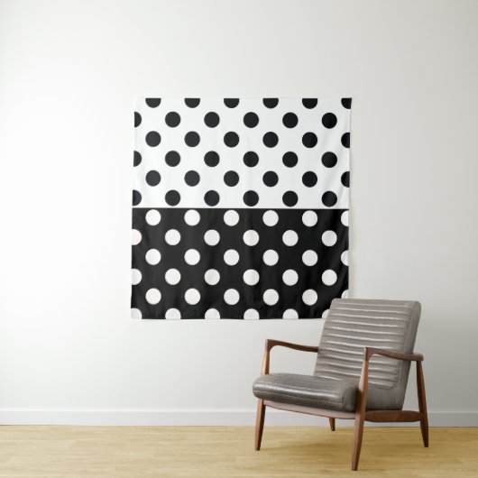 Zwart Wit Halve Kleur Split Inverse Polka Dots Wandkleed (In Situ (horizontaal))