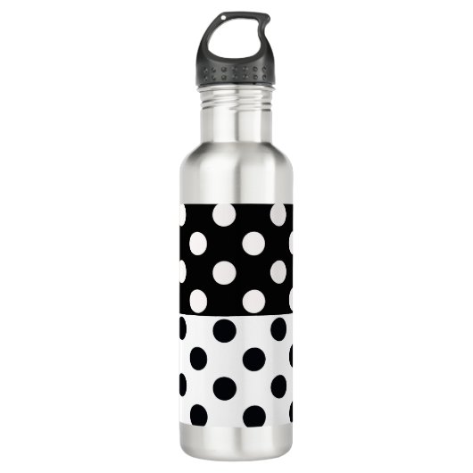 Zwart Wit Halve Kleur Split Inverse Polka Dots Waterfles (Voorkant)