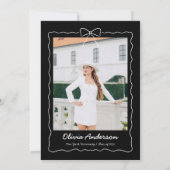 Zwart Wit Hand-Drawn Bow Foto Graduation Party Kaart (Achterkant)