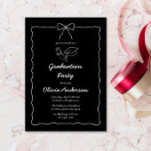 Zwart Wit Hand-Drawn Wavy Bow Graduation Party Kaart