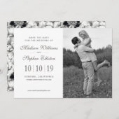 Zwart & Wit Hand Getekend Bloemmotief - Bewaar de Save The Date (Voorkant / Achterkant)