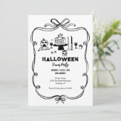 Zwart-wit Hand getekend Halloween Dinner Party Kaart (Staand voorkant)