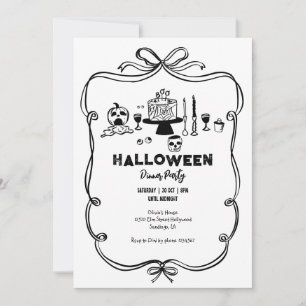 Zwart-wit Hand getekend Halloween Dinner Party Kaart
