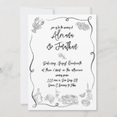 Zwart-wit Hand getekend Illustraties Trouwen Kaart (Voorkant)