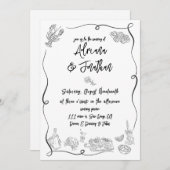 Zwart-wit Hand getekend Illustraties Trouwen Kaart (Voorkant / Achterkant)