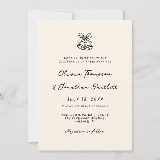 Zwart-wit Hand getekend Quirky Wedding Kaart (Voorkant)