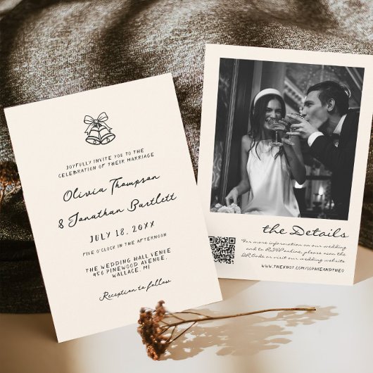 Zwart-wit Hand getekend Quirky Wedding Kaart