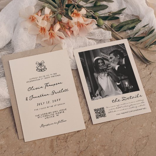 Zwart-wit Hand getekend Quirky Wedding Kaart