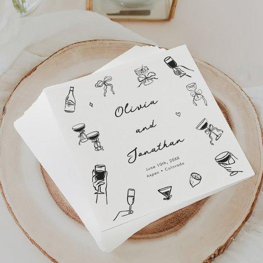 Zwart-wit Hand getekend Quirky Wedding Servet
