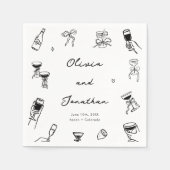 Zwart-wit Hand getekend Quirky Wedding Servet (Voorkant)