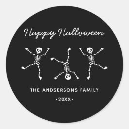 Zwart & Wit Hand Getekend Skelet Gelukkig Hallowee Ronde Sticker