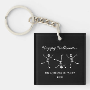 Zwart & Wit Hand Getekend Skelet Gelukkig Hallowee Sleutelhanger
