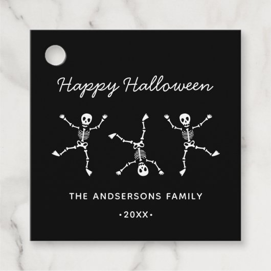 Zwart & Wit Hand Getekend Skelet Halloween  Bedankjes Labels (Voorkant)