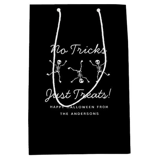Zwart & Wit Hand Getekend Skelet Halloween Medium Cadeauzakje (Voorkant)