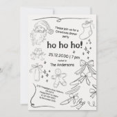 Zwart & Wit Hand Getekende Doodle Kerstfeest Kaart (Voorkant)