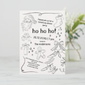 Zwart & Wit Hand Getekende Doodle Kerstfeest Kaart (Staand voorkant)