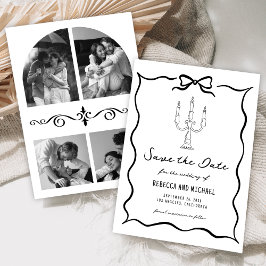 Zwart & Wit Hand Getekende Strik Foto Bruiloft Save The Date