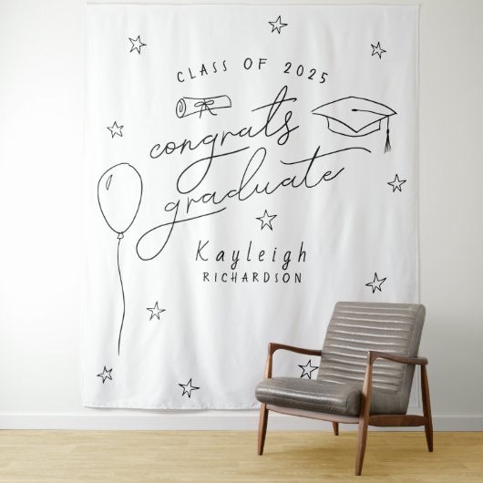 Zwart Wit Hand Getrokken Afstuderen Foto Achtergro Wandkleed (In situ)