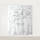 Zwart Wit Hand Getrokken Afstuderen Foto Achtergro Wandkleed (Voorkant)