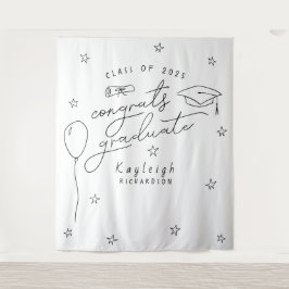 Zwart Wit Hand Getrokken Afstuderen Foto Achtergro Wandkleed
