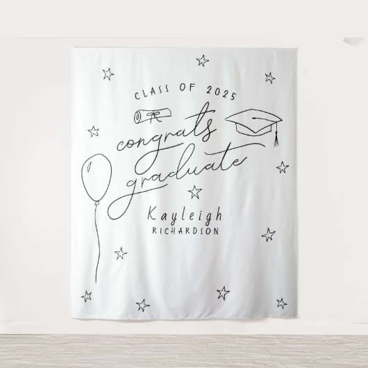 Zwart Wit Hand Getrokken Afstuderen Foto Achtergro Wandkleed (Voorkant)