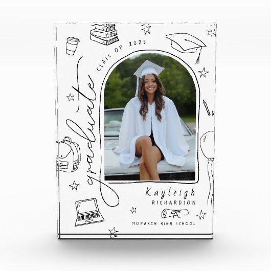 Zwart Wit Hand Getrokken Afstuderen Fotoblok (Voorkant)