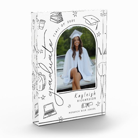 Zwart Wit Hand Getrokken Afstuderen Fotoblok (Links)