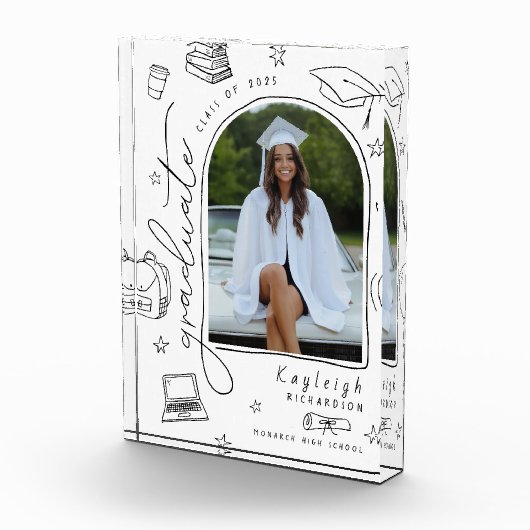 Zwart Wit Hand Getrokken Afstuderen Fotoblok (Rechts)