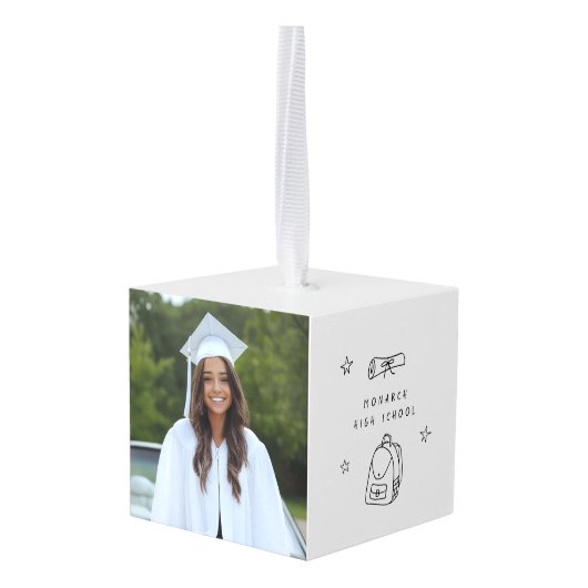 Zwart Wit Hand Getrokken Afstuderen Fotoblok Decoratie (Achter hoekig)