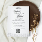 Zwart-wit Hand getrokken Bloem Qr Code Bruiloft Kaart