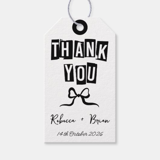 Zwart & Wit Hand Getrokken Boog Huwelijk Cadeaulabel (Voorkant)