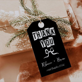 Zwart & Wit Hand Getrokken Boog Huwelijk Cadeaulabel