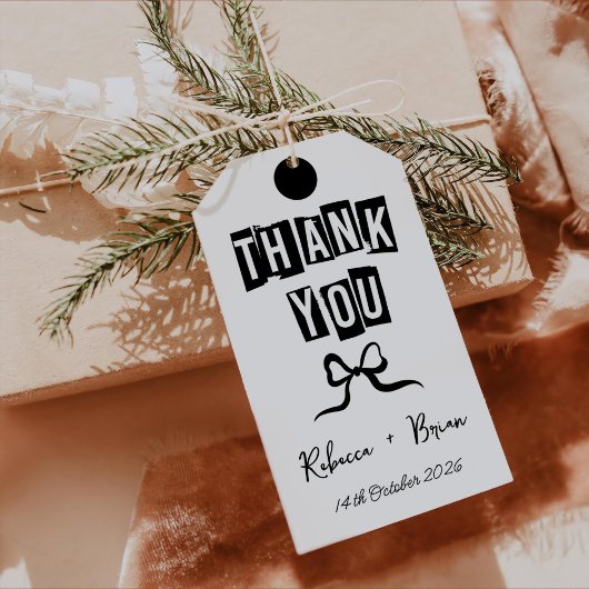 Zwart & Wit Hand Getrokken Boog Huwelijk Cadeaulabel