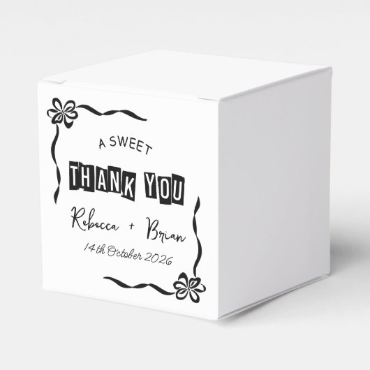 Zwart & Wit Hand Getrokken Bow Schets Huwelijk Bedankdoosjes (Voorkant Zijde)