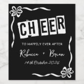 Zwart & Wit Hand Getrokken Bow Schets Huwelijk Wijn Etiket (Enkel label)