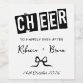 Zwart & Wit Hand Getrokken Bow Schets Huwelijk Wijn Etiket (Enkel label)