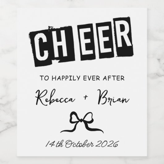 Zwart & Wit Hand Getrokken Bow Schets Huwelijk Wijn Etiket (Enkel label)