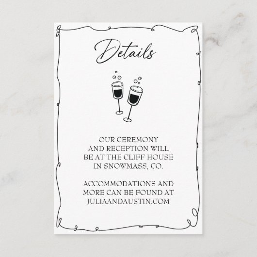 Zwart-wit Hand getrokken bruid en bruidegom Detail Informatiekaartje (Voorkant)