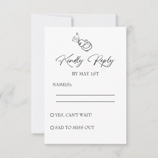 Zwart-wit Hand getrokken bruiloft RSVP Kaartje (Voorkant)