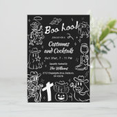 Zwart-wit Hand getrokken Cowboy Halloween Party Kaart (Staand voorkant)